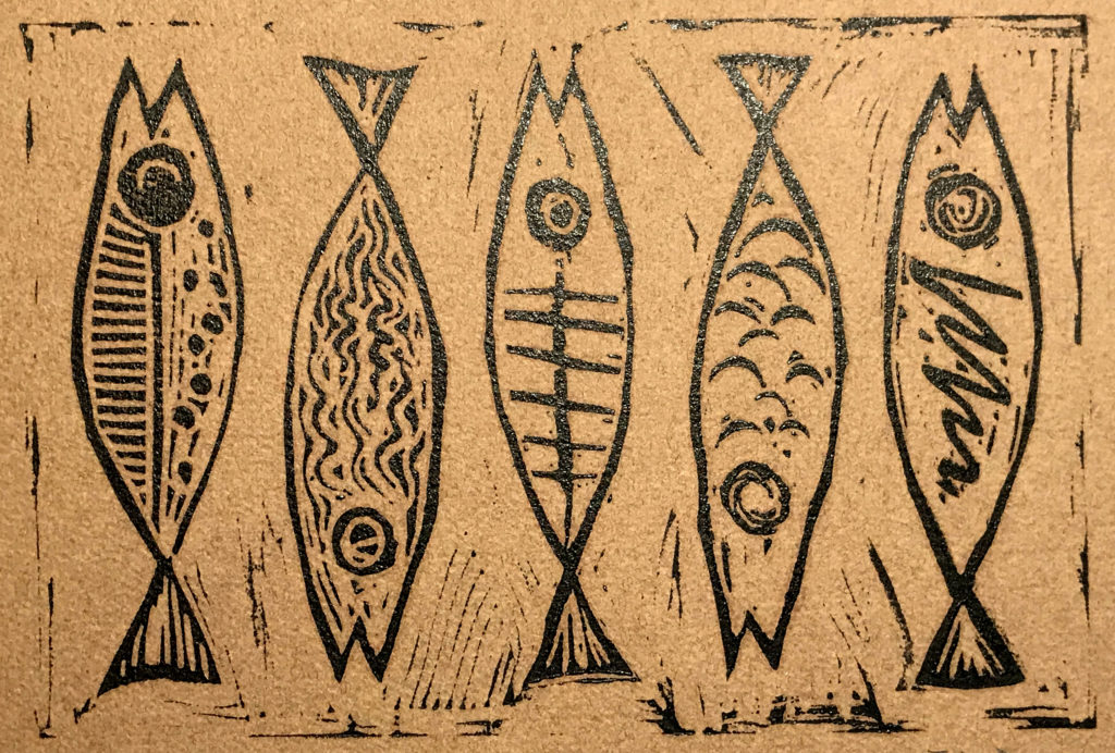 5 Fish Linoleum Cut